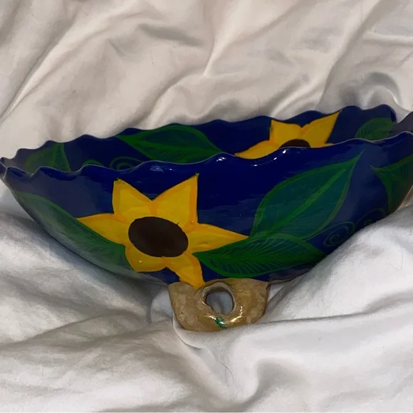 Bowl, Mexican Sunflower Pottery footed handmade
